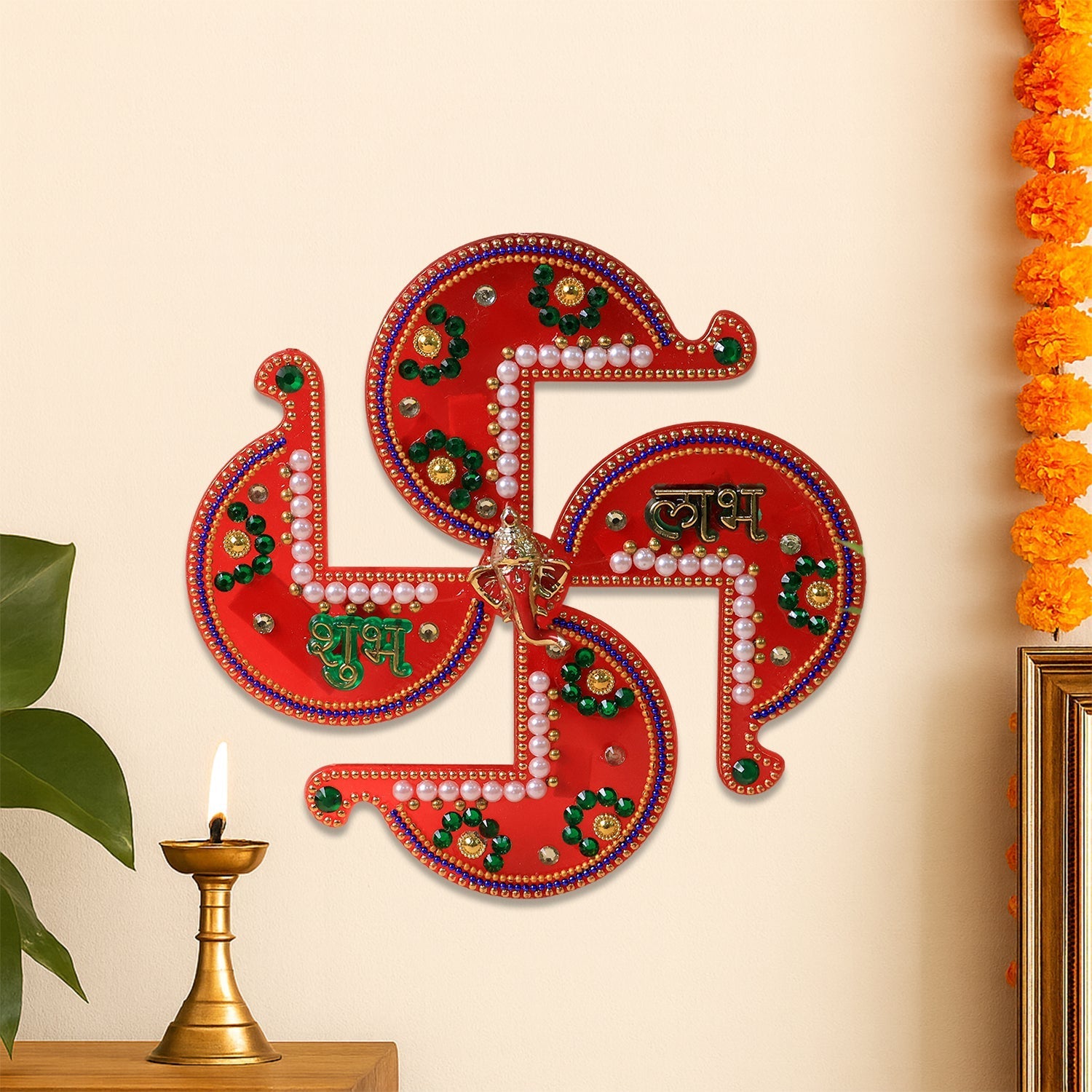 Golden Shubh Labh Swastik Wall Hanging Golden Shubh Labh Swastik Wall Hanging